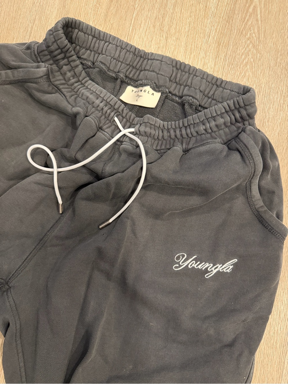YoungLA Charcoal Gray Embroidered Logo Sweatpants
